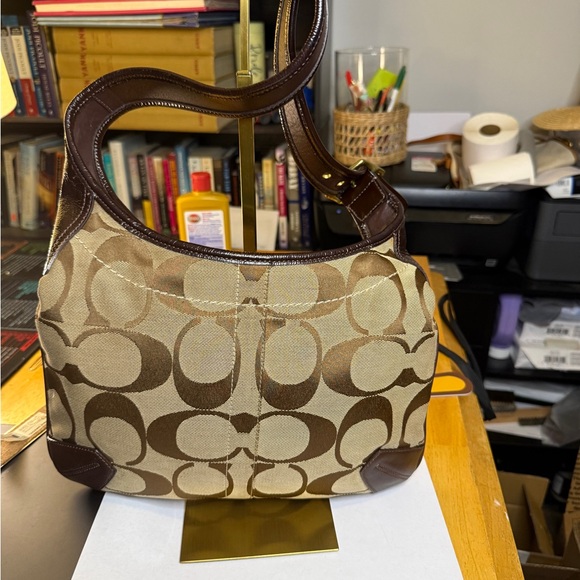 2007 Coach Brown and Tan Canvas Shoulder Bag with Leather Trim - Picture 3 of 8